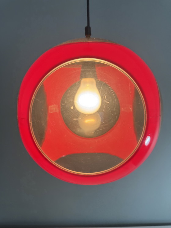 Image 1 of Vintage red space age lamp Bug Eye pendant lamp 1970s