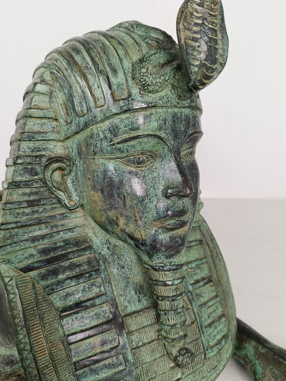 Image 1 of Bronze Sphinx Table with Glass Top
