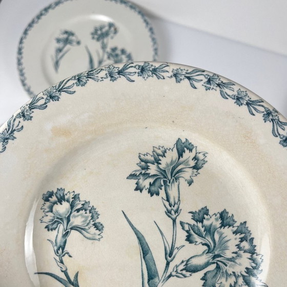 Image 1 of Set of 6 dessert plates, "Carnation" pattern, KG Lunéville, ironstone, 19th century