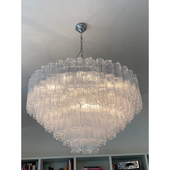 Image 1 of Lustre contemporain transparent en verre de Murano "Tronchi" de style Venini
