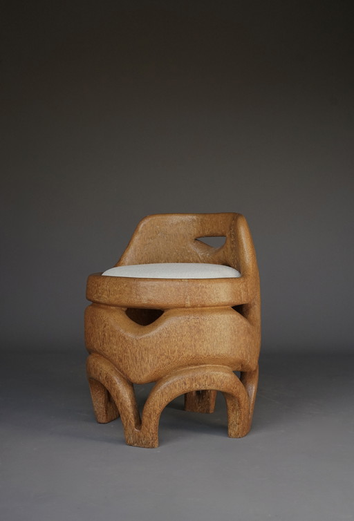 Organic Hand-Crafted Side Chair in Solid Palm Wood, 1970s