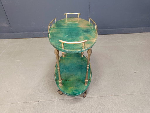 Italian Lacquered Goatskin Bar Cart by Aldo Tura, 1960s