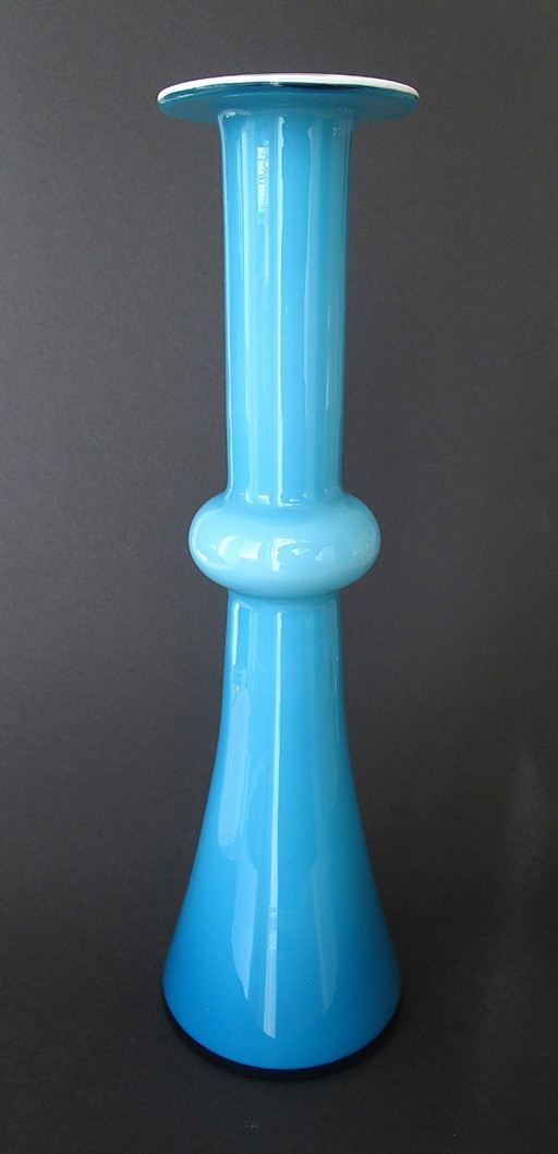 Blu turchese/bianco opalino 31,5 cm Vaso danese Carnaby design 1968 di Christer Holmgren per Holmegaard