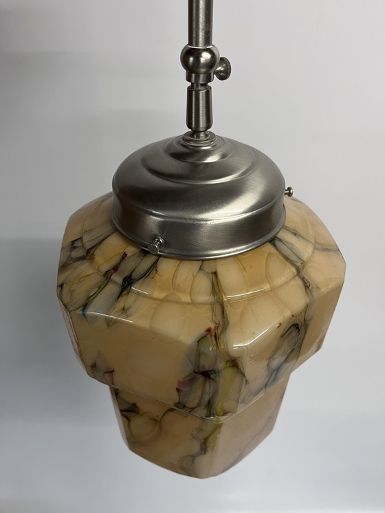 Image 1 of Lampada a sospensione in marmo Art Déco vintage con pendolo