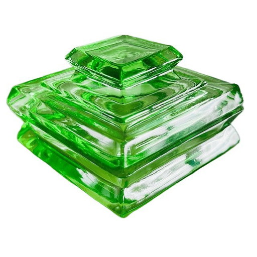 Vintage sleek German powder box Emerald green crystal jewelry box 1940's