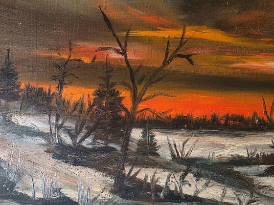 Dipinto a olio vintage Paesaggio invernale – Dipinti e disegni, Tela (photo 8 of 11)