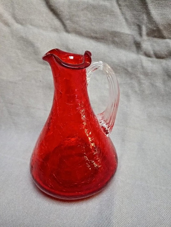 Vintage Ruby Red 'Crackle Glass' Pitcher – Pilgrim Glass, Table accessories (photo 2 of 5)