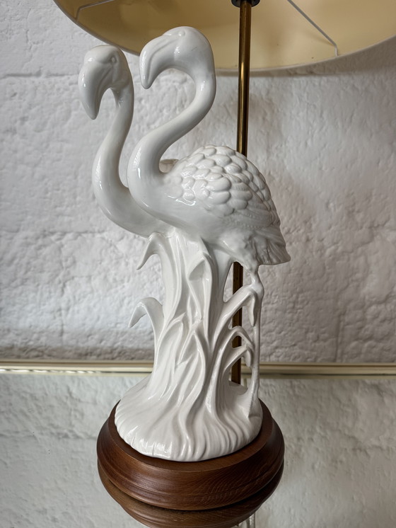 Image 1 of Lampada in porcellana con fenicotteri rosa, anni '80
