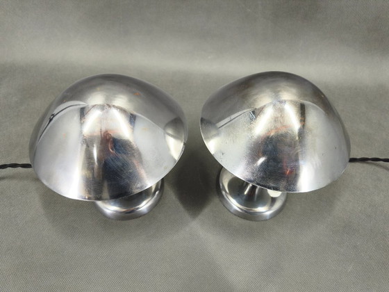 Image 1 of Pair Bauhaus Chrome Adjustable Table Lamps, 1930s Czechoslovakia