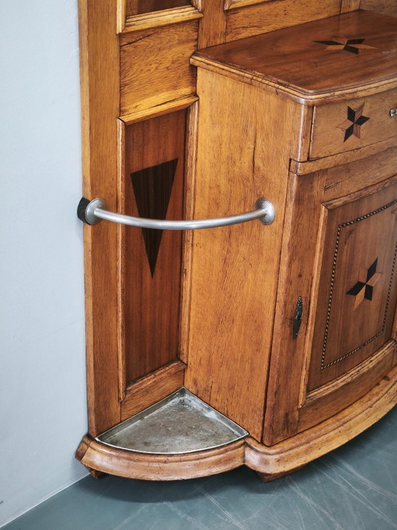 Image 1 of Porte-manteau Gründerzeit en chêne incrusté avec miroir, XIXe siècle, vers 1890