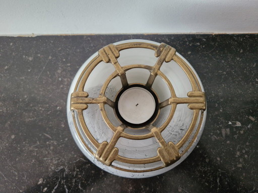 Art Deco tea light holder made of glass and brass – ca. 1930–1940 – Ø16 cm