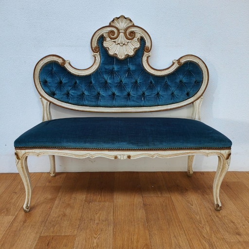 Panca da boudoir con panca da sala Queen Ann brocante rococò vintage