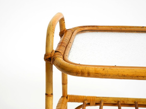 Lovely Small Italian 1960s Bamboo Side Or Coffee Table With A Iced Glass Top, Side tables, Brown, Vintage (photo 15 of 21)
