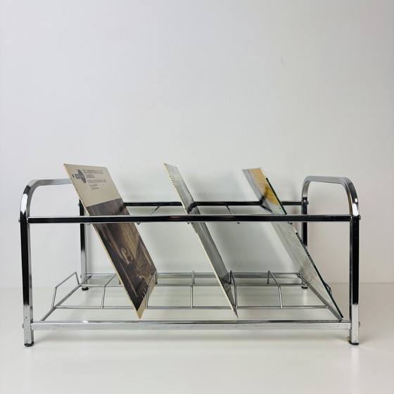 Image 1 of Porta LP/porta dischi cromato vintage Art Déco di metà secolo