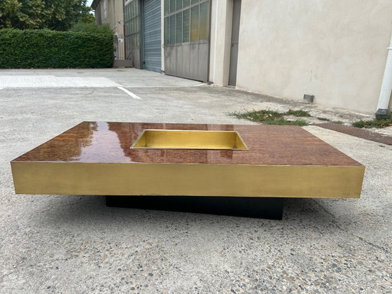 Willy Rizzo salontafel van wortelnotenhout en messing, 1970 – Brass (photo 2 of 10)
