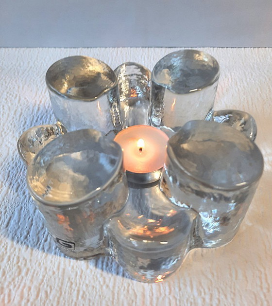 Image 1 of Vintage Georgshütte Glasdesign Theepotwarmer – IJsglas Rechaud – 15 cm | West Germany 1970