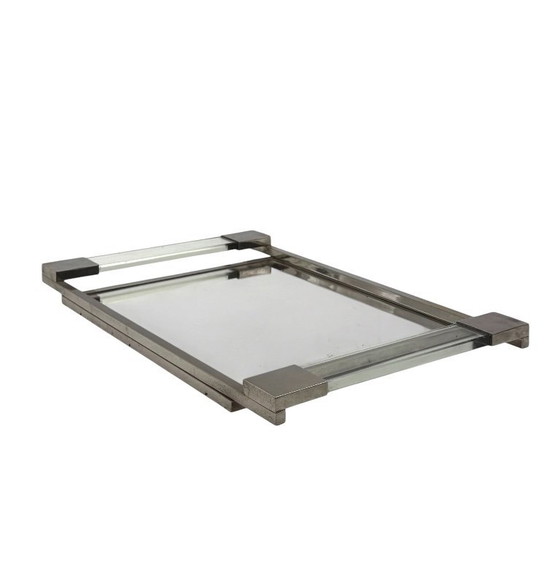 Image 1 of Jacques Adnet, Bandeja modernista de lucita con espejo, Maison Adnet, Francia, 1950