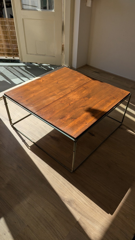 Image 1 of Mid-Century Cube Coffee Table pine wood Top Aluminium Frame