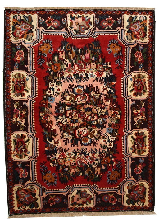 Handgemaakt vintage Perzisch Bakhtiari-tapijt 3,7' x 4,9' (114 cm x 152 cm) jaren 70 - 1C315