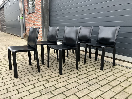 Image 1 of 8x Cassina Cab chair Mario Bellini Black Harness Leather