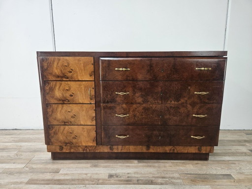 1940s Art Decò sideboard in walnut and blond walnut