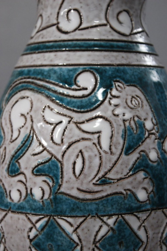 Image 1 of Fratelli Fanciullacci grande vaso con leoni ceramica italiana d'epoca 1960