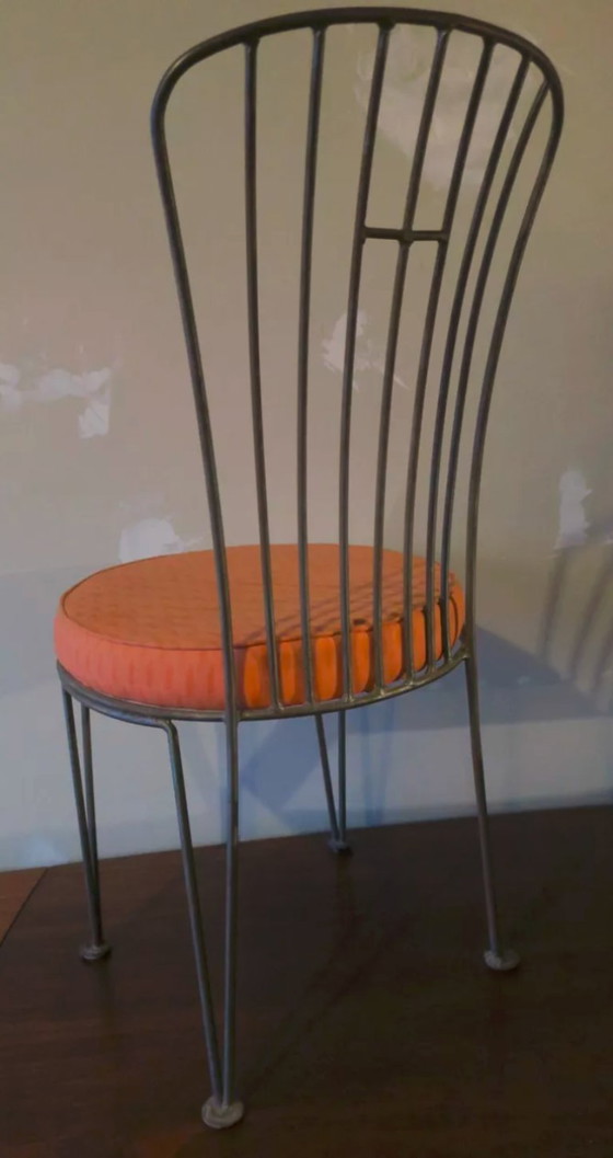 Sedia da giardino o da patio in ghisa dei primi del '900, Sedie da pranzo, Tessile, Ferro, Arancione, Art Deco (foto 7 di 7)