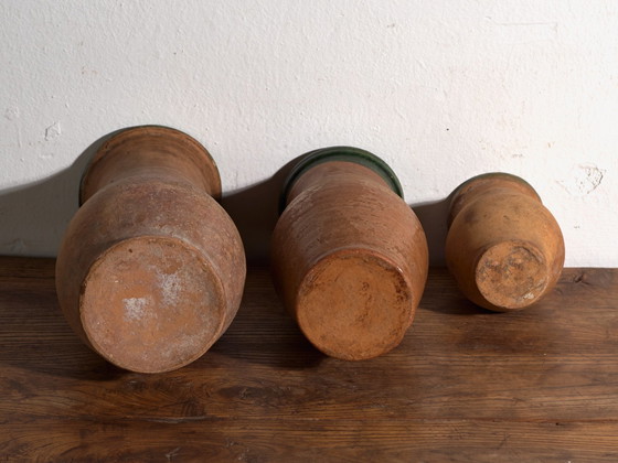Lot de 3 Vases en Céramique Anciens, Europe Centrale, circa 1900, Vert (photo 4 sur 6)