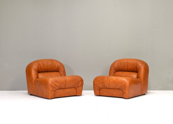 Zwei Lounge-Sessel von Rossi di Albizzate aus cognacfarbenem Leder, Italien – 1970er Jahre – Leather (photo 2 of 15)