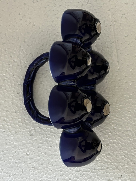 Image 1 of Juego de hueveras de loza azul cobalto y blanca, circa 1900, taller de Georges Dreyfus