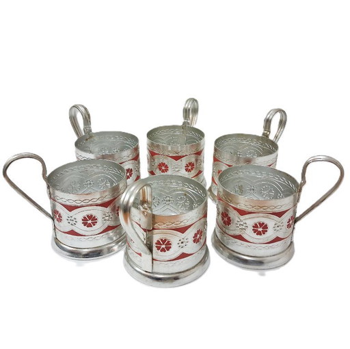 Set Podstakannik russo d'epoca (epoca URSS) - Set di 6 porta bicchieri da tè