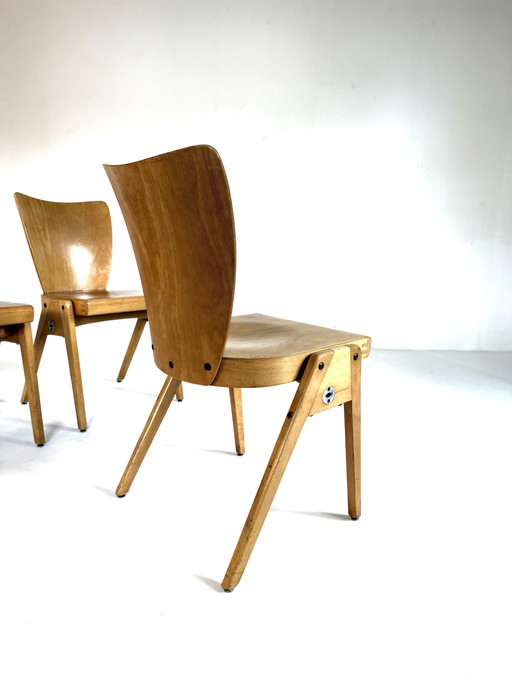8 sedie impilabili vintage in compensato, Kaderer anni '60