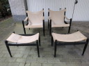 2 dänische Safari-Stühle und Ottomane von Erik Wørts für Niels Eilersen, 1960er Jahre