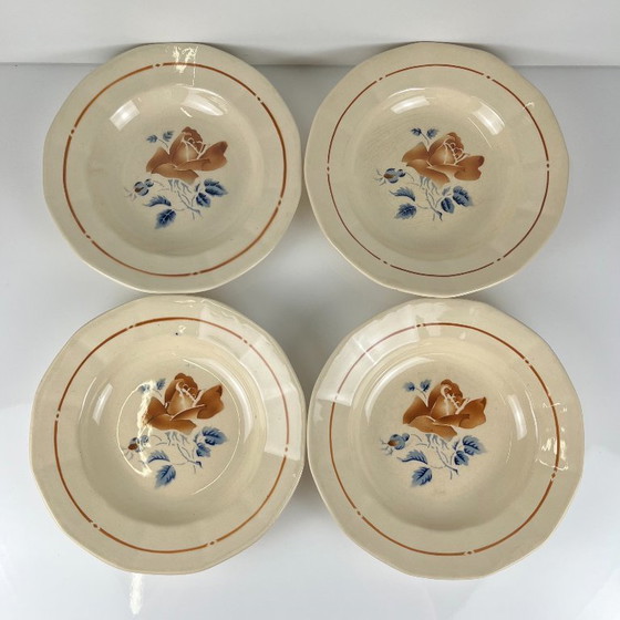 Set van 4 Sarreguemines soepborden met bloemmotief, eerste helft van de 20e eeuw. – Servies, Ceramic (photo 10 of 10)