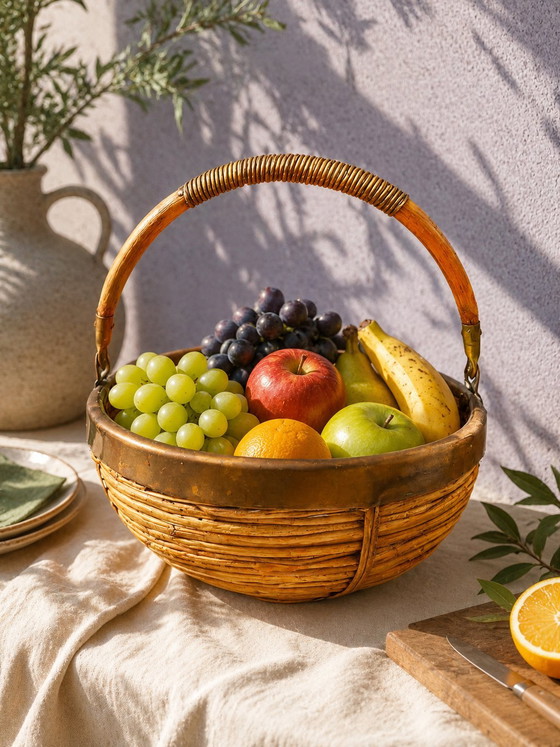 Cesto in rattan e ottone, 1970 – Oggetti decorativi, Brass (photo 2 of 12)
