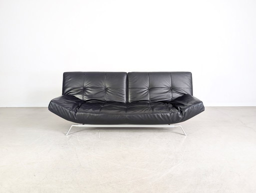 Sofá Smala de Ligne Roset original, de piel negra, diseño francés.