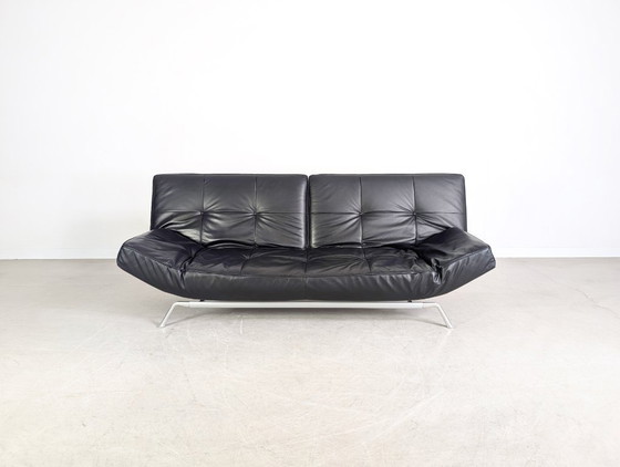 Image 1 of Sofá Smala de Ligne Roset original, de piel negra, diseño francés.