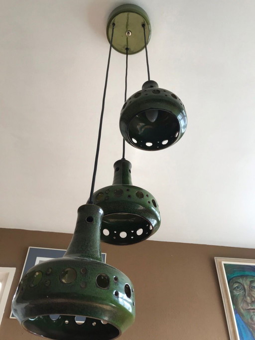 Hanglamp; drie-delig, plafonddeel is tweedelig; groen