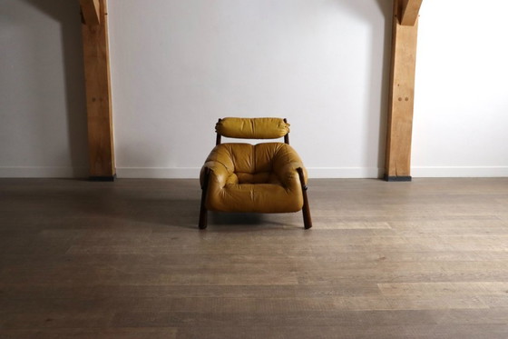 Image 1 of Percival Lafer MP-81 lounge chair in Yellow leather, Brazil 1970s
