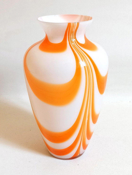 Image 1 of Murano Orange Vase By Carlo Moretti 70's Height 36 cm