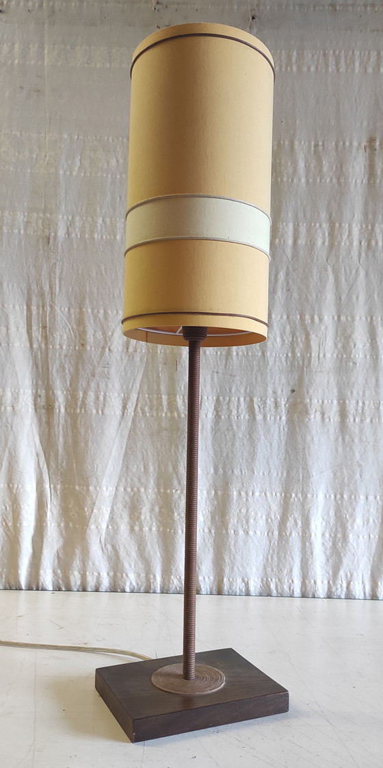 Image 1 of Scandinavian-style table lamp in wood and rope - mid-20th century