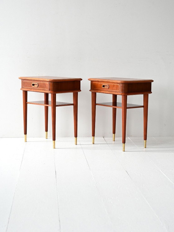 Image 1 of Paar Scandinavische mahoniehouten nachtkastjes uit de jaren 40