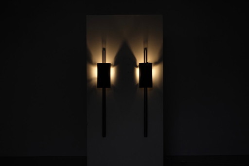 Pair of "Monza" wall lights by Franck Robichez for Dritsh, Paris, 1990s.
