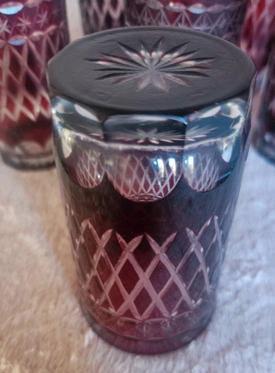 Image 1 of Esclusivo set di bicchieri in cristallo di Boemia - Rosso rubino tagliato a trasparente