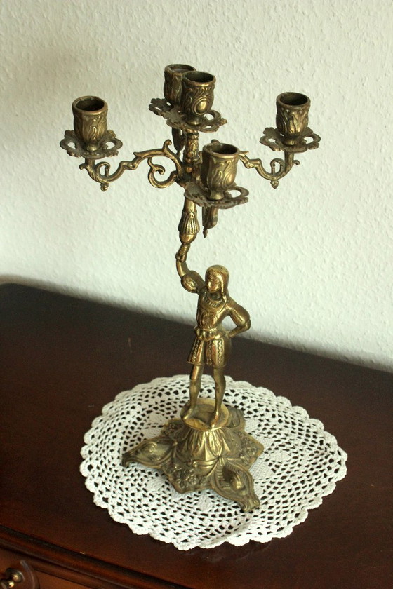 Image 1 of 2 heavy candelabra/candlestick brass with 5 arms as a set