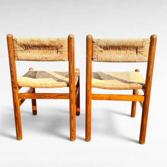 Paar Vintage Design Grenen En Biezen Stoelen, Jaren 70 – Eetkamerstoelen, Wicker (photo 4 of 18)