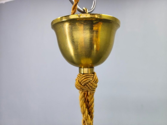 Image 1 of Art Deco hanglamp, gemarmerd glas en messing, jaren 1930