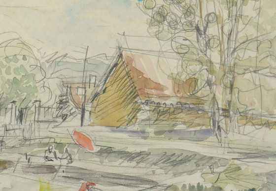 Image 1 of Ballerand Estate - Framed watercolor drawing.