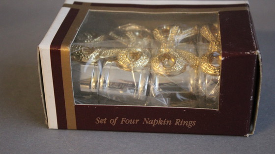 Image 1 of Ronds de serviette, lot de 12, en métal argenté avec nœud doré, style vintage