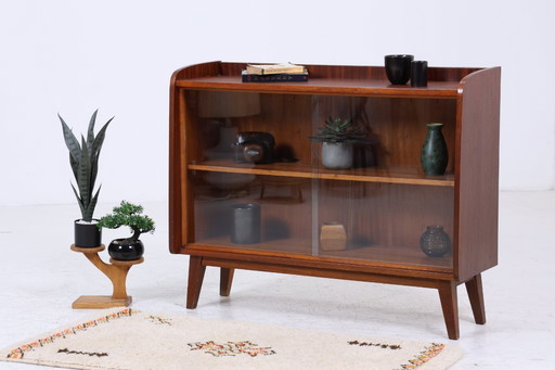Vintage chest of drawers with glass doors 60s | Mid - Century display case hallway cabinet | Retro 70s wood #06-14